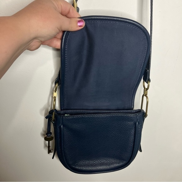 Fossil Rumi blue Cabernet striped suede leather flap crossbody bag small - Picture 8 of 15